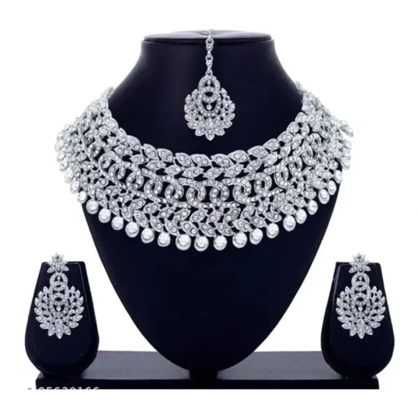 Layered Pearl Necklace American Diamond Set