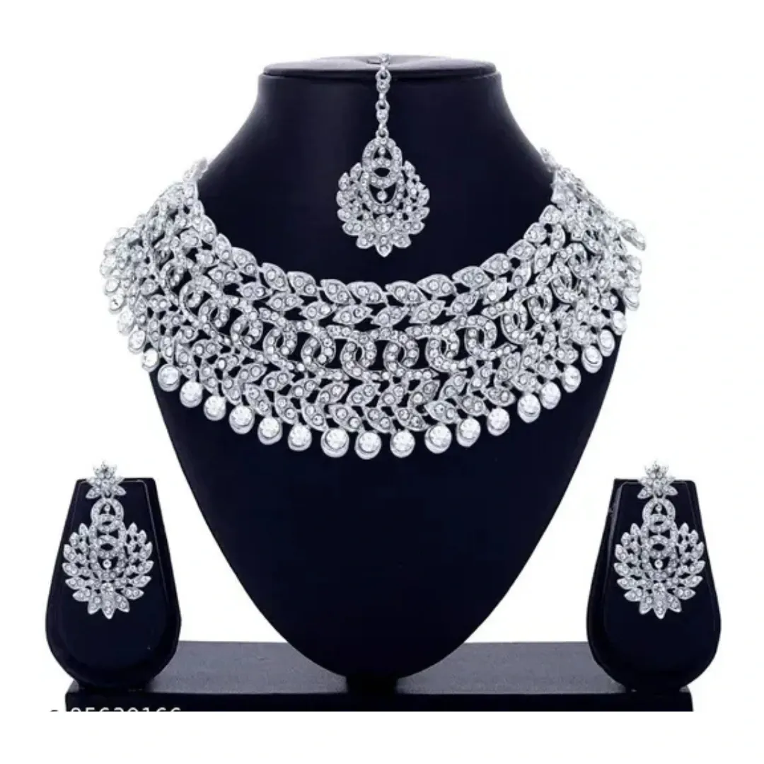 Layered Pearl Necklace American Diamond Set