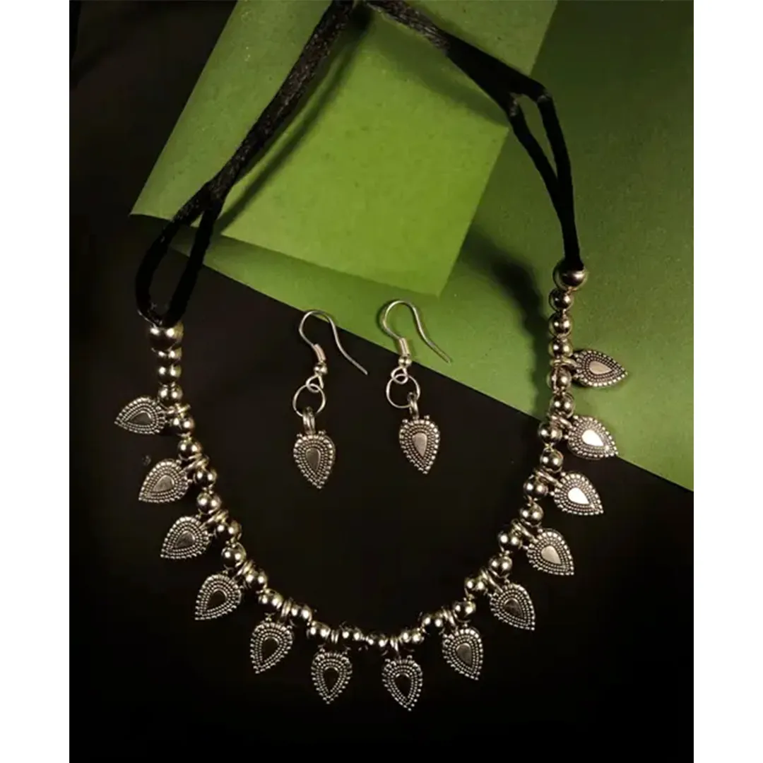 Silver Leaf Charm Oxidised Jewellery Set